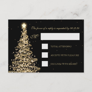 Elegantes Navidades Boda RSVP Oro Negro