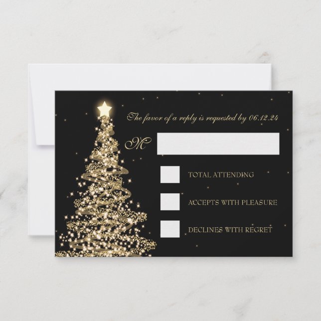 Elegantes Navidades Boda RSVP Oro Negro (Anverso)