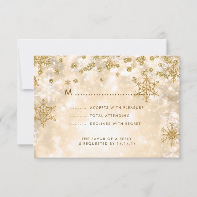Elegantes Navidades Boda RSVP Sparkle Gold (Anverso)