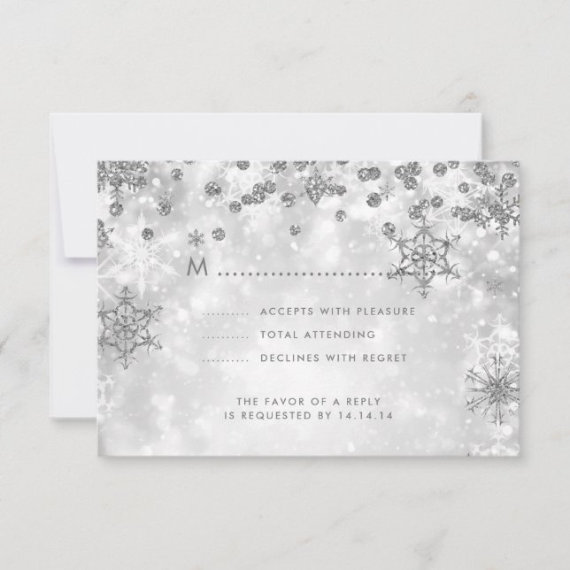 Elegantes Navidades Boda RSVP Sparkle Silver (Anverso)