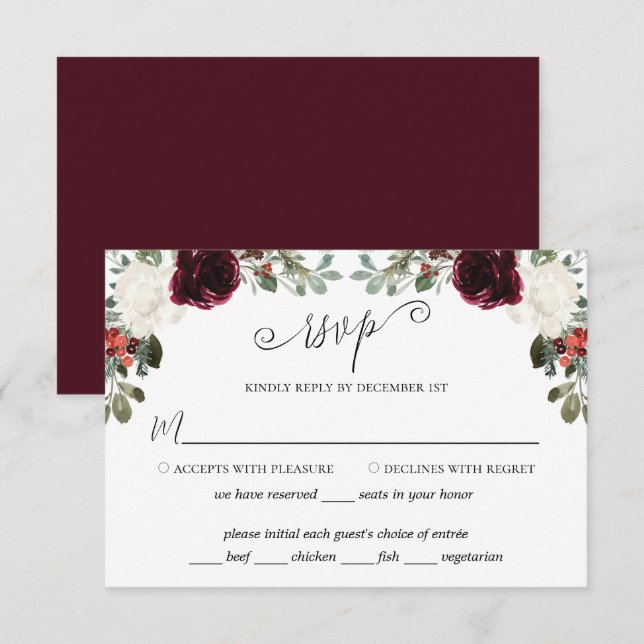 Elegantes Navidades Boda Tarjeta RSVP (Anverso / Reverso)