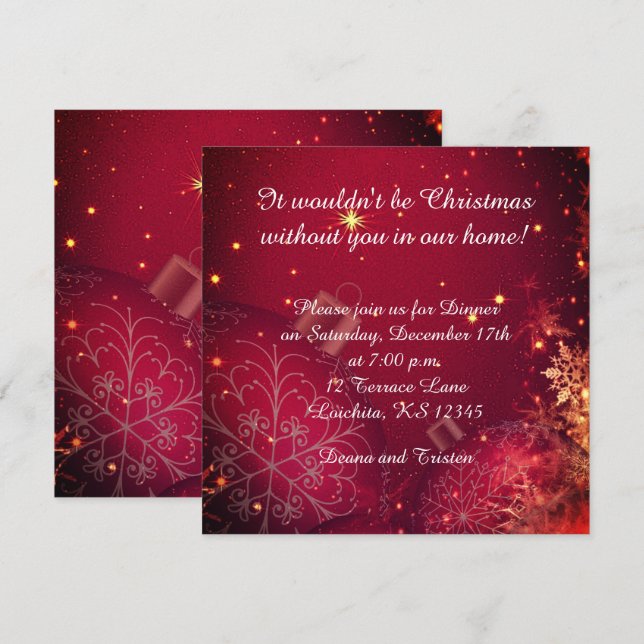 Elegantes Navidades Cena Invitación cuadrada (Anverso / Reverso)