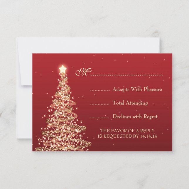 Elegantes Navidades de boda Rojo RSVP (Anverso)