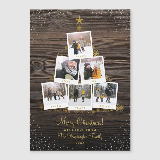 Elegantes Navidades de madera y oro Collage de fot (Anverso)