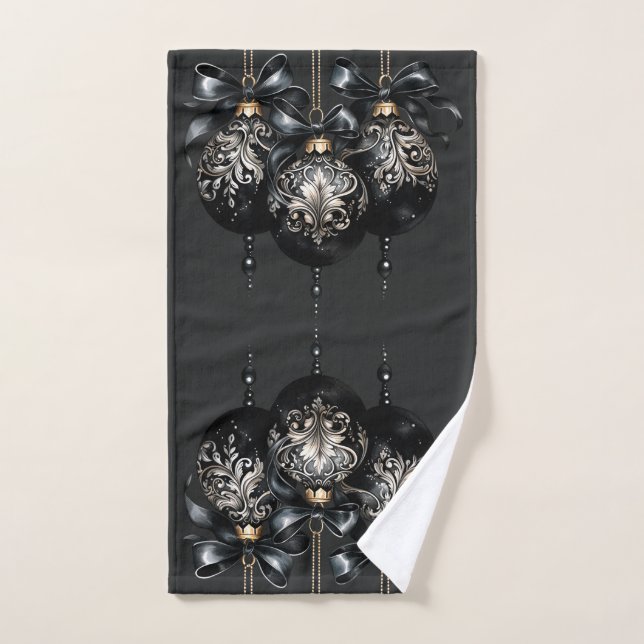 Elegantes Navidades de oro negro en baubles de luj (Toalla de mano)