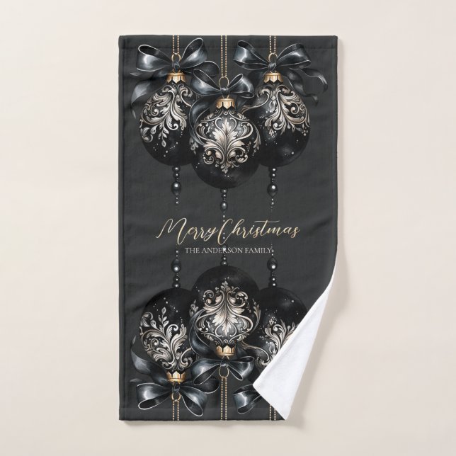 Elegantes Navidades de oro negro en baubles de luj (Toalla de mano)