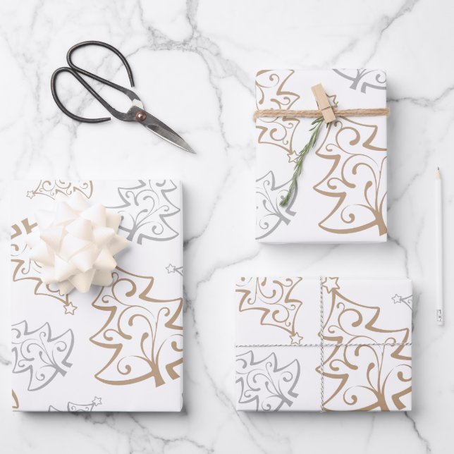 Elegantes Navidades de plata dorada Papel envuelto (Anverso)