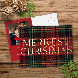 Elegantes Navidades de Tartán Rojo Foto Tarjeta de