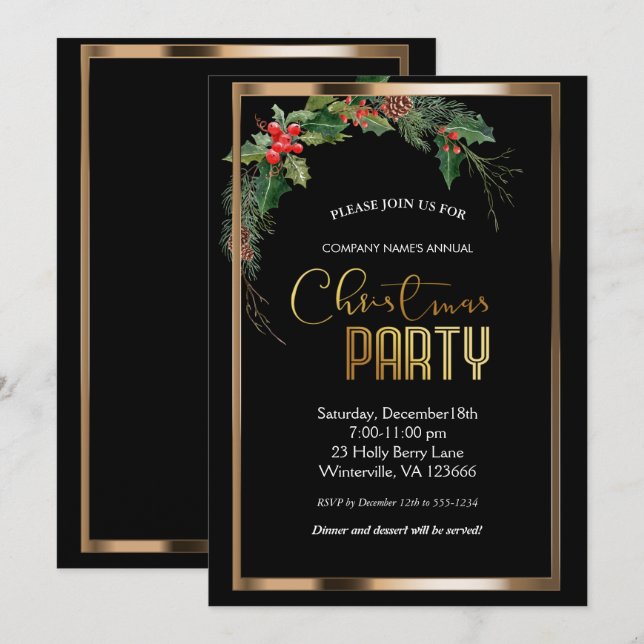 Elegantes Navidades festivos de oro Invitación (Anverso / Reverso)
