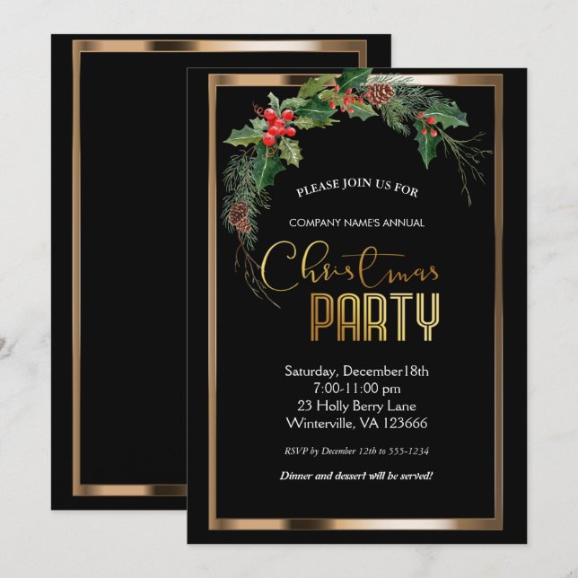 Elegantes Navidades festivos de oro Invitación (Anverso / Reverso)