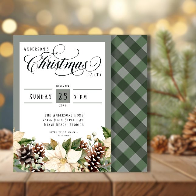 Elegantes Navidades Fiesta Gingham Invitación (Subido por el creador)
