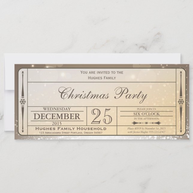 Elegantes Navidades Fiesta Invitación al billete (Anverso)