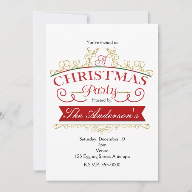 Elegantes Navidades Fiesta Invitaciones blancas y  (Anverso)