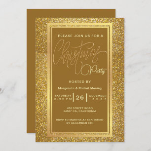 Elegantes Navidades Fiesta Sparkle Gold Invitación