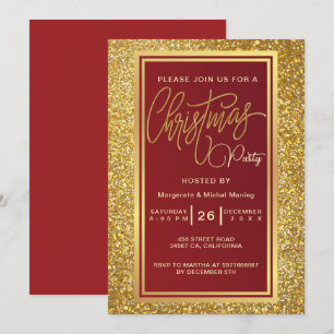 Elegantes Navidades Fiesta Sparkle Gold Invitación