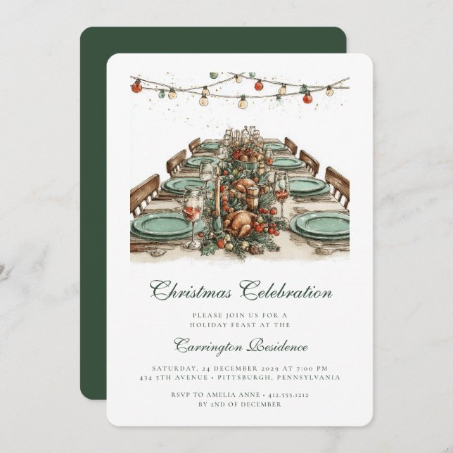 Elegantes Navidades Fiestas - Invitación a la cena (Anverso / Reverso)