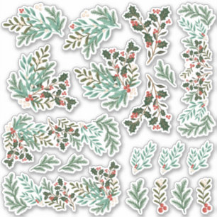 Elegantes Navidades Floral Berries Vinyl Pegatinas