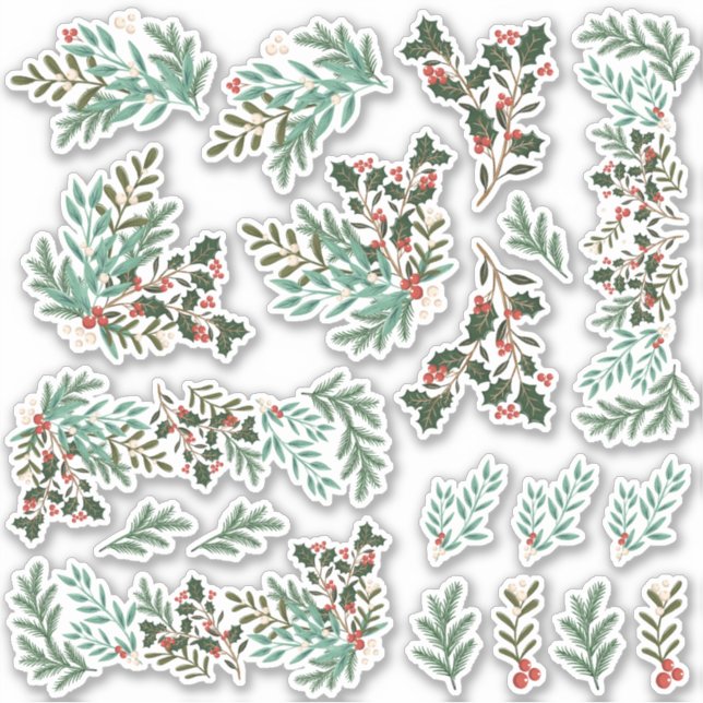 Elegantes Navidades Floral Berries Vinyl Pegatinas (Anverso)
