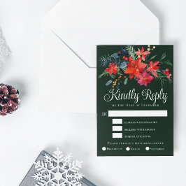Elegantes Navidades Floral Boda Verde Tarjeta RSVP