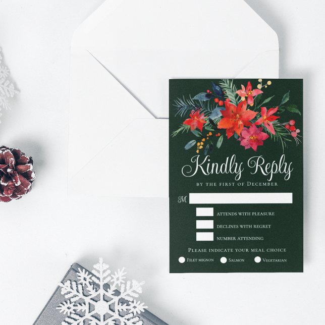 Elegantes Navidades Floral Boda Verde Tarjeta RSVP (Subido por el creador)