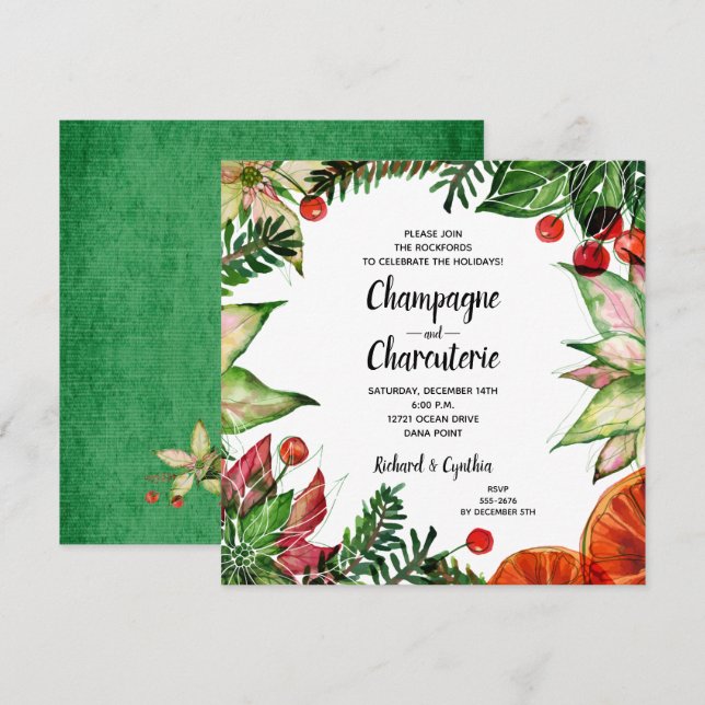 Elegantes Navidades Floral Charcuterie Invitan (Anverso / Reverso)