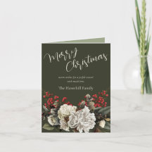 Elegantes Navidades Floral Green Doble tarjeta de 
