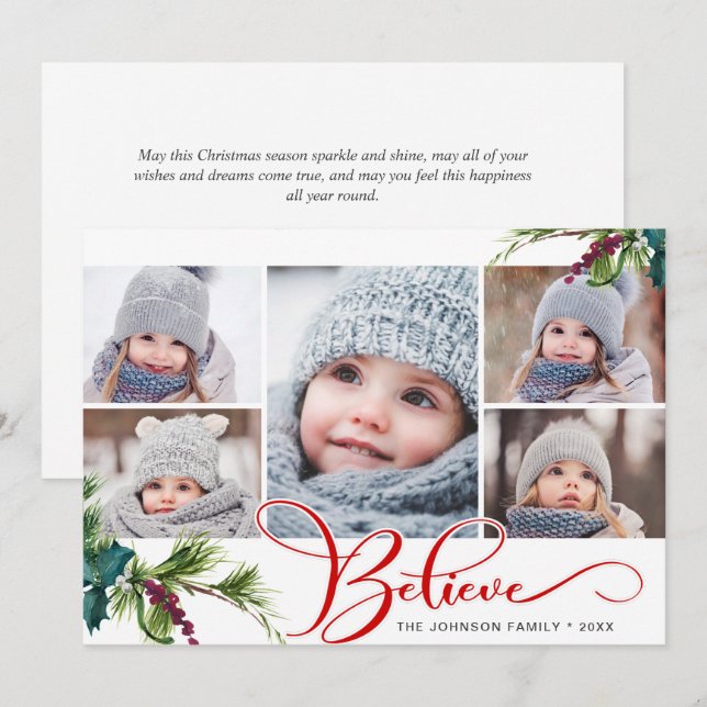 Elegantes Navidades Holly Pine 5 Tarjeta de vacaci (Anverso / Reverso)