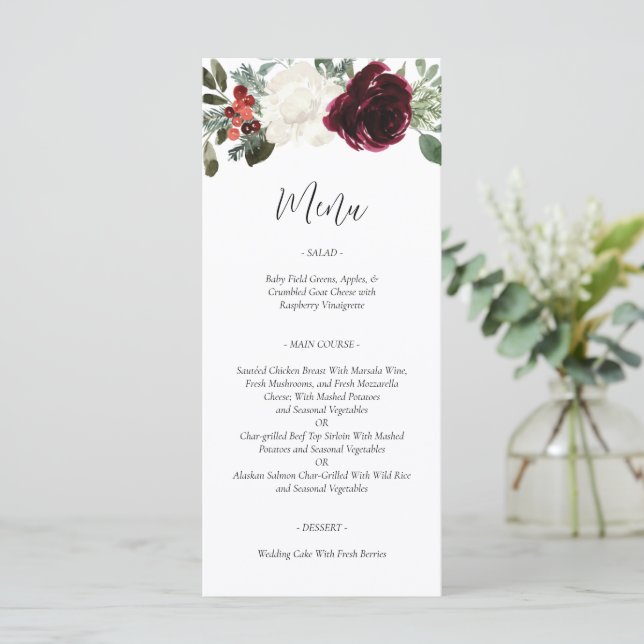 Elegantes Navidades Menú de Bodas de Invierno (Anverso de pie)
