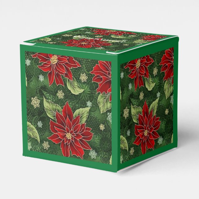 Elegantes Navidades Poinsettia Caja de Favor de Cu (Costado Anverso)
