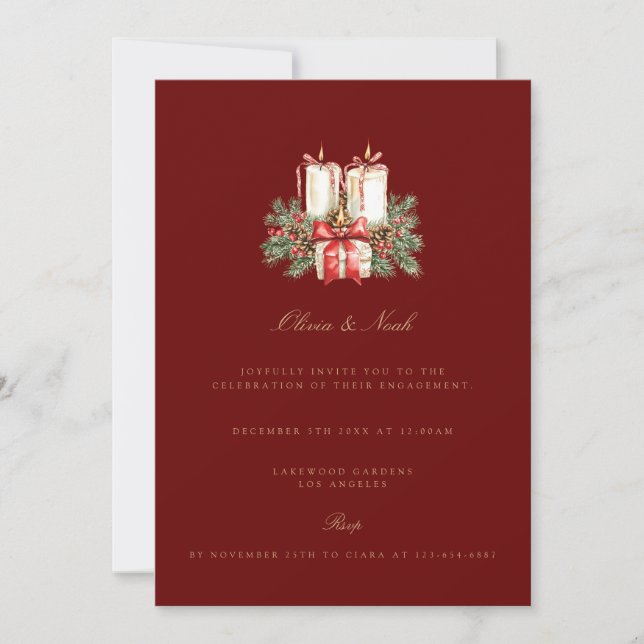 Elegantes Navidades Rojos Decoran Invitación a Com (Anverso)