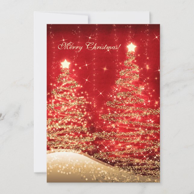 Elegantes Navidades Tarjetas Sparkling Trees Red (Anverso)