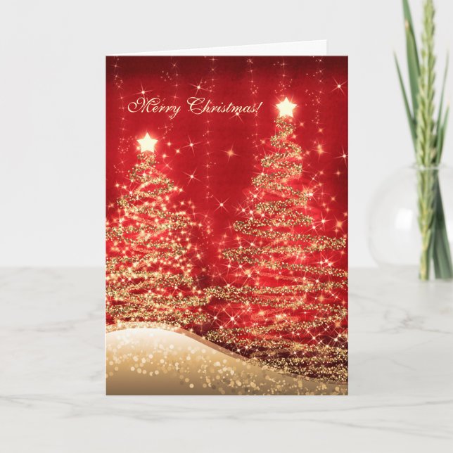 Elegantes Navidades Tarjetas Sparkling Trees Red (Anverso)