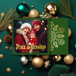 Elegantes Navidades verdes y dorados foto y guión