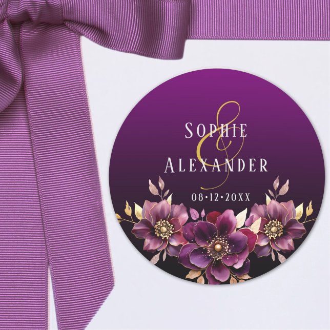 Elegantes nombres florales Fecha Boda Pegatina (Subido por el creador)