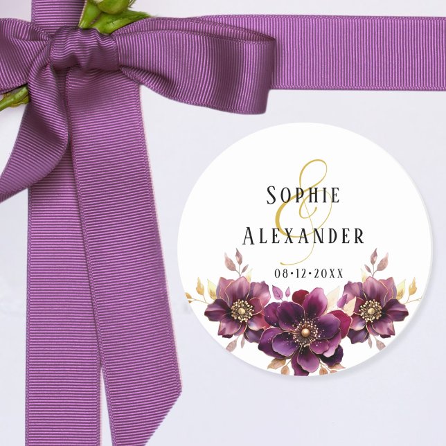 Elegantes nombres florales Fecha Boda Pegatina (Subido por el creador)