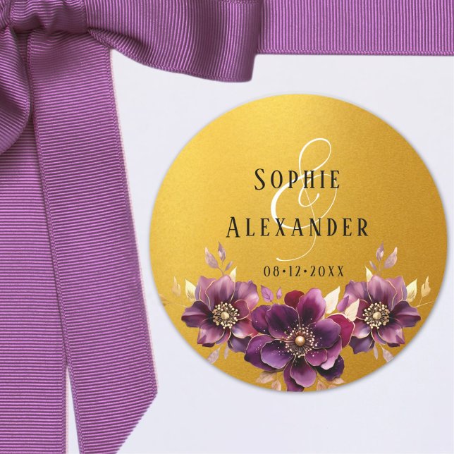 Elegantes nombres florales Fecha Boda Pegatina Dor (Subido por el creador)