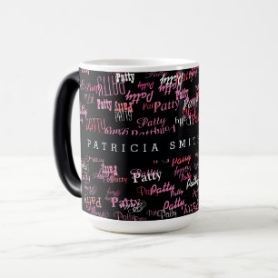 elegantes nombres rosados tipografía negro taza pa