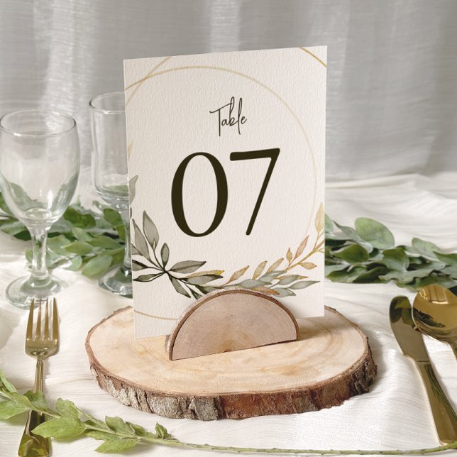 Elegantes números de mesa Boda de oro y vegetación (Subido por el creador)
