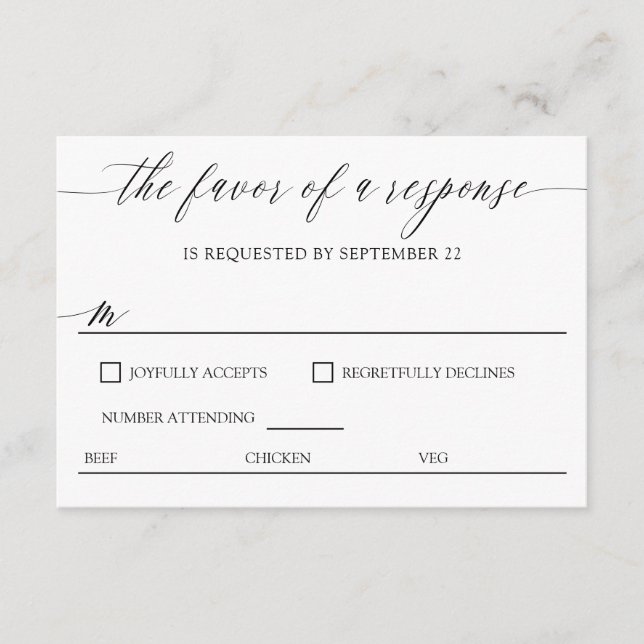 Elegantes opciones de comida para RSVP de boda con (Anverso)