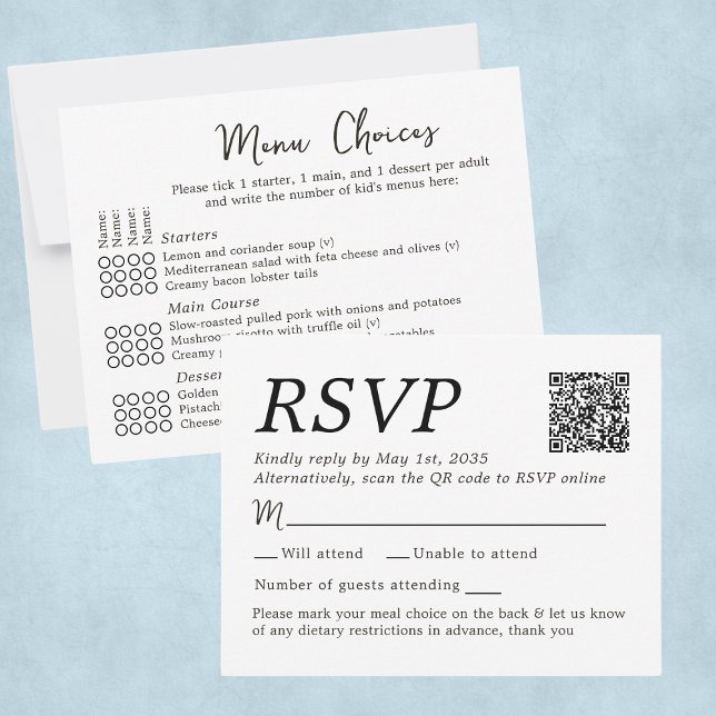 Elegantes opciones de menú de RSVP para boda para  (Elegant Wedding RSVP Menu Choices 4 Guests Card
)