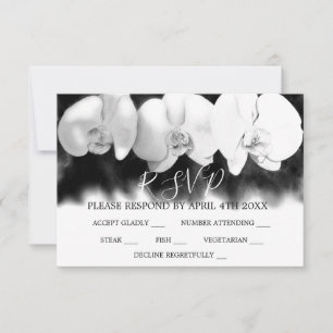 Elegantes orquídeas acuarela negra blanca RSVP