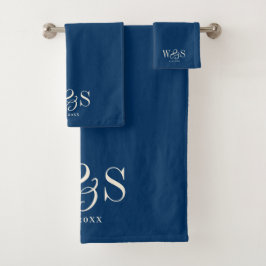 Elegantes parejas de bodas iniciales azul marino