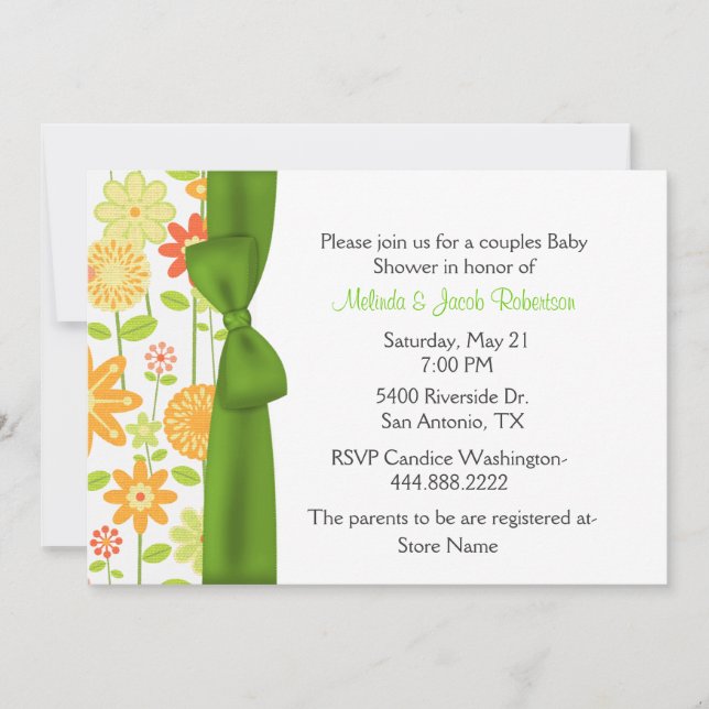 Elegantes Parejas Florales Invitación Baby Shower (Anverso)