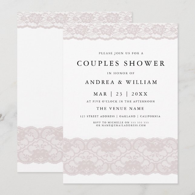 Elegantes Parejas Modernas De Lace Rosa Invitación (Anverso / Reverso)