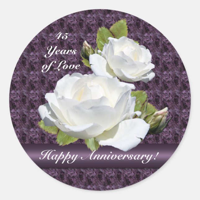 Elegantes Pegatinas de Aniversario de Rosas Blanca (Anverso)
