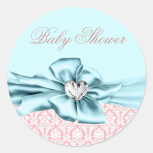 Elegantes Pegatinas de Baby Shower rosa azul Verde