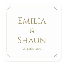 Elegantes pegatinas de boda blancas y cuadradas de