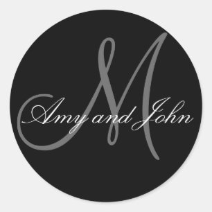 Elegantes pegatinas de boda monograma negro
