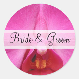 Elegantes pegatinas de bodas de orquídeas rosadas