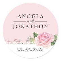 Elegantes pegatinas de casamiento rosa pálido con 